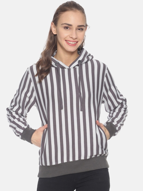 

Campus Sutra Women White & Grey Striped Hooded Sweatshirt
