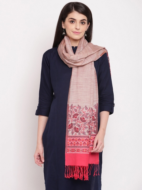 

HK colours of fashion Women Pink Woven Design Stole with Tasselled Border