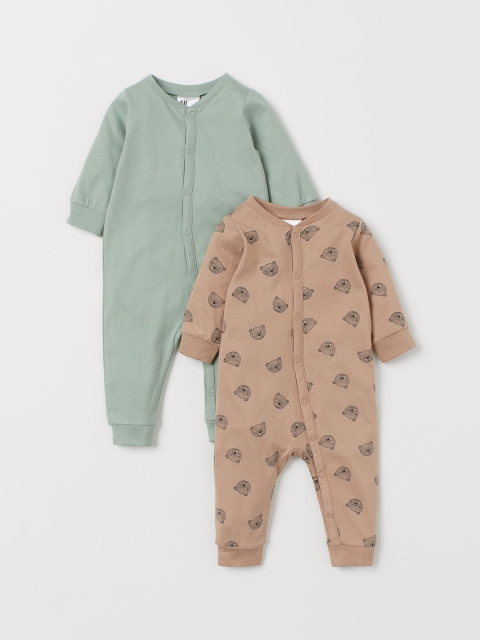 H&M Kids Green & Brown 2-Pack Cotton Romper
