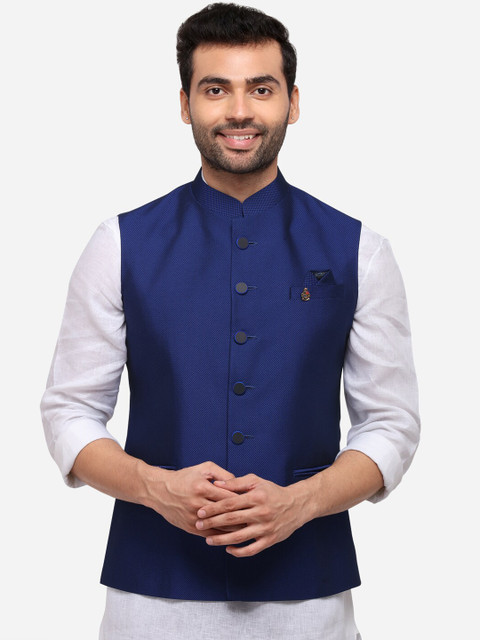 

Greenfibre Men Blue Self-Design Nehru Jacket