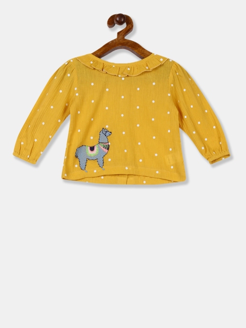 

Donuts Girls Mustard Yellow Polka Dot Printed Top
