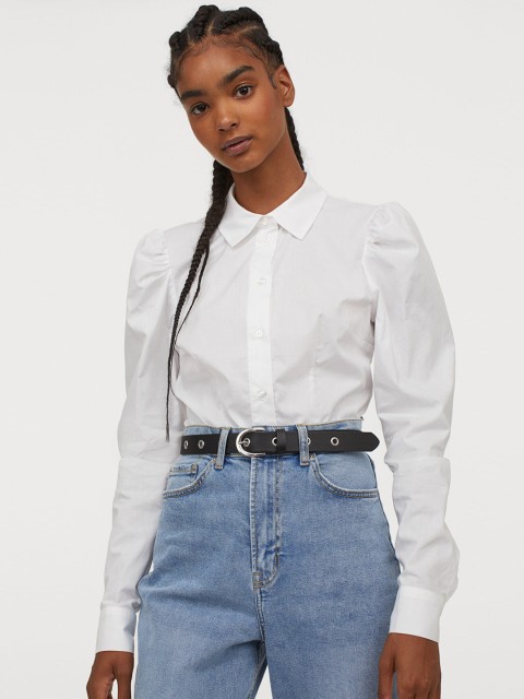 

H&M Women White Solid Puff-Sleeved Shirt