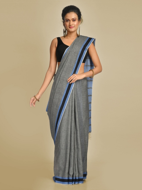 

Mitera Grey Pure Cotton Solid Taant Saree