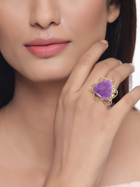 

Tistabene Gold-Plated & Purple AD-Studded Cocktail Adjustable Finger Ring