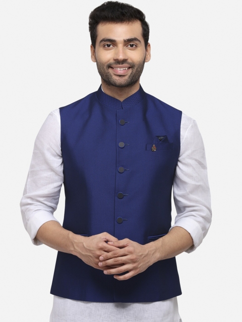 

Greenfibre Men Blue Self-Design Nehru Jacket