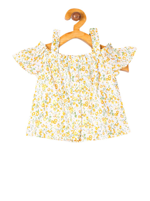 

Donuts Girls Yellow & White Floral Printed Pure Cotton Top