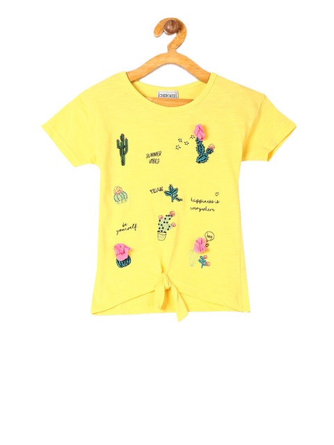 

Cherokee Girls Yellow Embroidered Pure Cotton Top