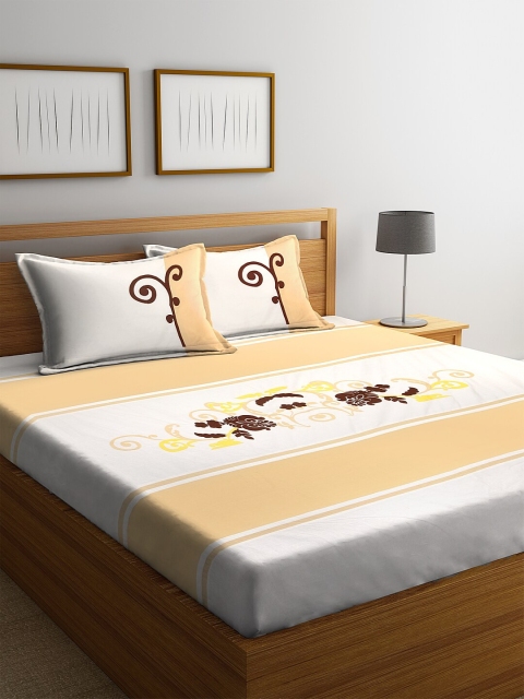 

eyda White & Beige Striped 260 TC Cotton 1 King Bedsheet with 2 Pillow Covers