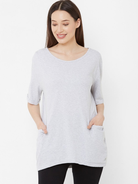 

Mystere Paris Women Grey Solid Round Neck Longline T-shirt