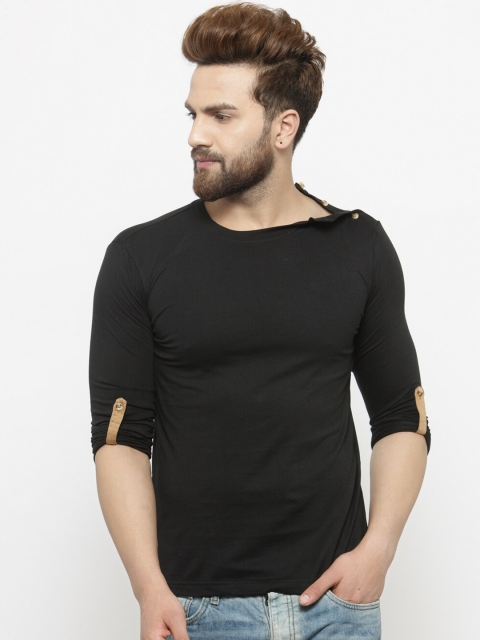 

GESPO Men Black Solid Round Neck T-shirt