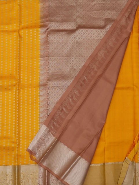 

Pothys Yellow & Brown Pure Silk Woven Design Saree