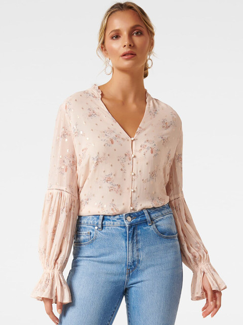 

Forever New Women Nude Slim Fit Floral Print Casual Shirt