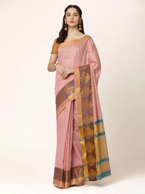 

Mitera Pink & Blue Zari Checked Saree