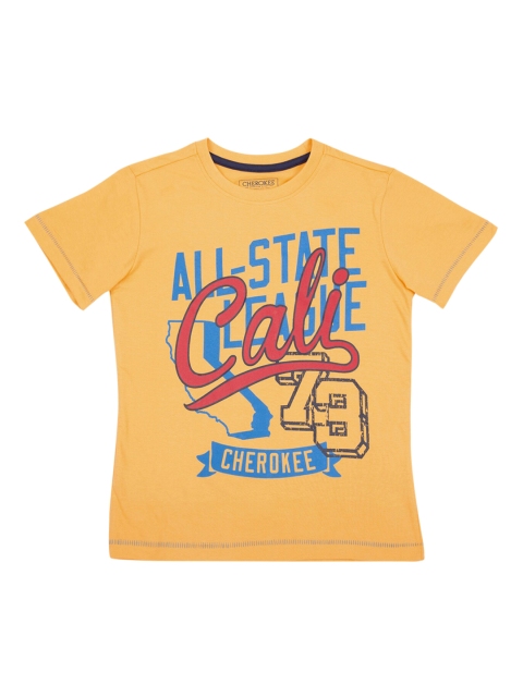 

Cherokee Boys Mustard Yellow Printed Round Neck T-shirt