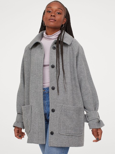 

H&M Women Grey Boxy Twill Coat