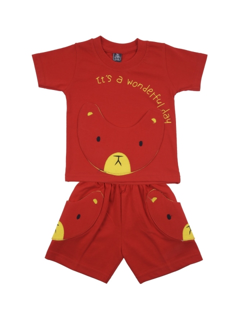 

Jb Club Boys Red & Yellow Printed T-shirt with Dungarees Set