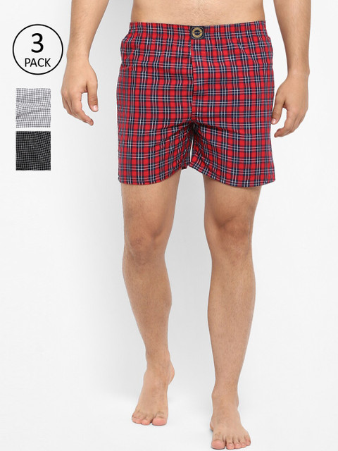 

Joven Men Pack Of 3 Checked Pure Cotton Boxers JB041, Multi