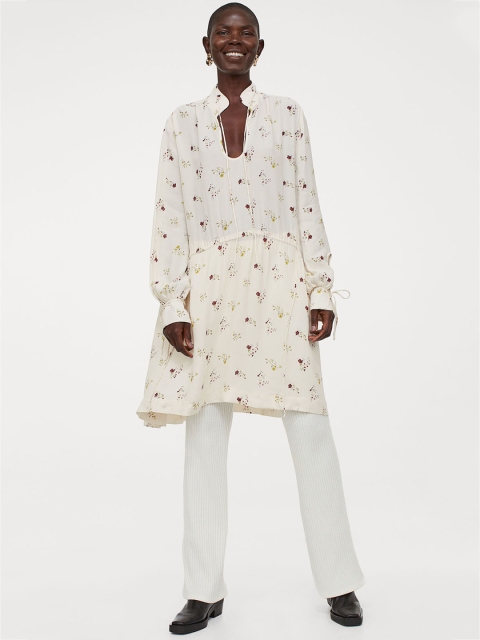 

H&M Women Cream Printed A Line Tunic