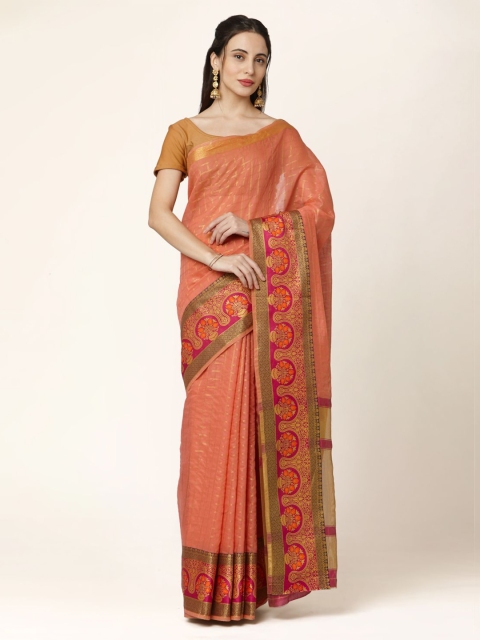

Mitera Pink & Peach-Coloured Silk Blend Woven Design Saree