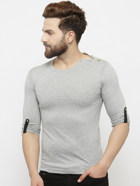 

GESPO Men Grey Solid Round Neck T-shirt