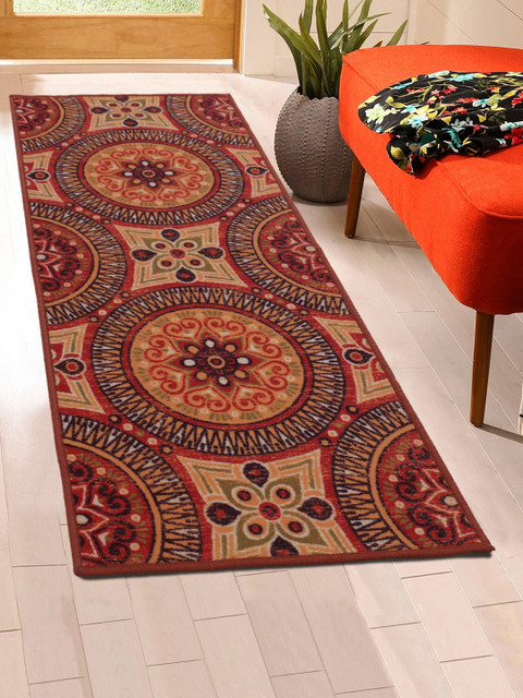 

RUGSMITH Red & Brown Printed Premium Qualty Anti-Skid Floor Runner