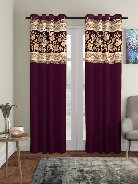

VRINDA Purple & Cream-Coloured Set of 2 Long Door Curtains