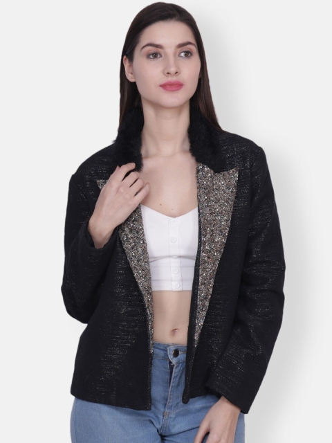 

Diwaah Women Black Self Design Tailored Jacket