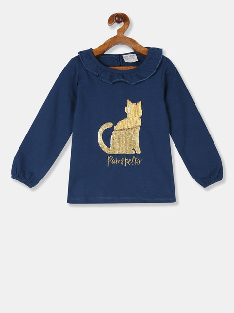 

Cherokee Girls Navy Blue Sequin Embellished Pure Cotton Top