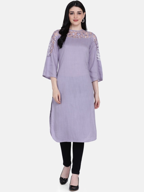 

Ojjasvi Women Lavender Yoke Design Straight Kurta