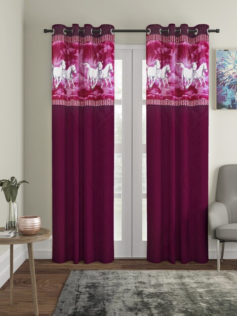

VRINDA Purple & Off-White Set of 2 Door Curtains
