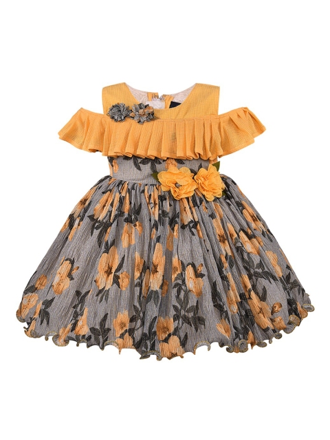 

Wish Karo Girls Yellow Printed Fit and Flare Dress