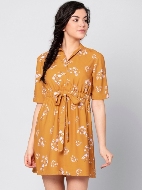

FabAlley Women Yellow & White Printed Shirt Dress