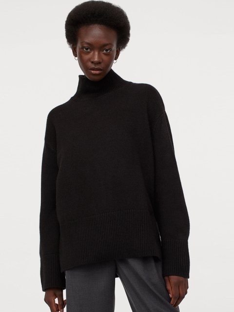 

H&M Women Black Knitted Polo-Neck Jumper