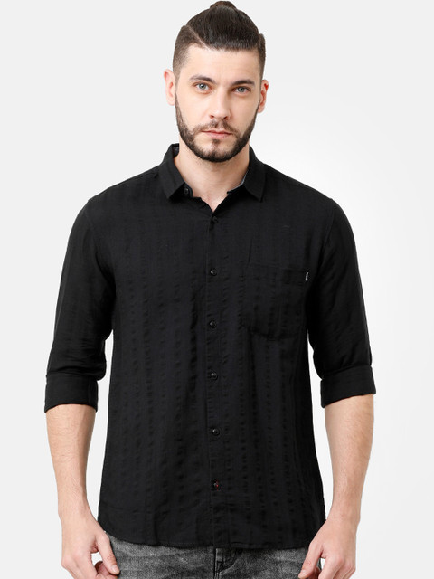 

Voi Jeans Men Black Slim Fit Self Design Casual Shirt