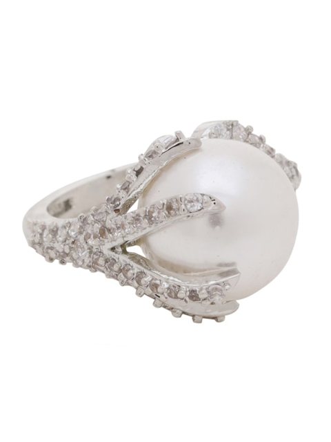 

Shoshaa Silver-Plated White Stone-Studded Pearl Handcrafted Finger Ring