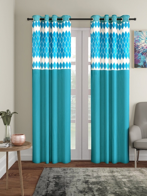

VRINDA Turquoise Blue & White Set of 2 Printed Door Curtains