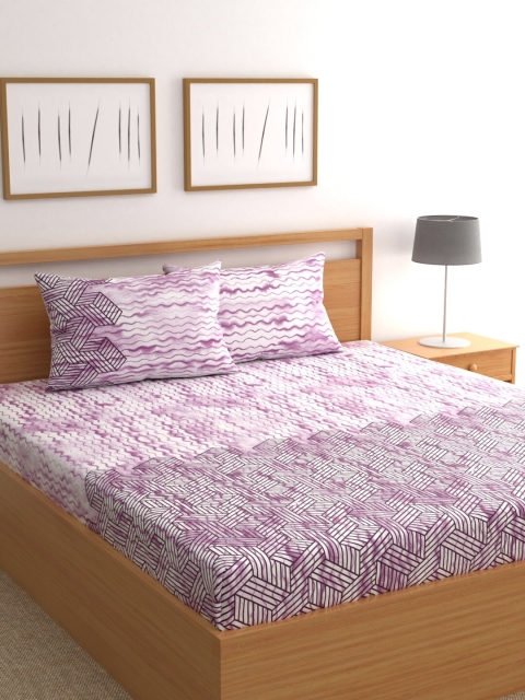 

Raymond Home Purple & White Geometric 200 TC Cotton 1 King Bedsheet with 2 Pillow Covers