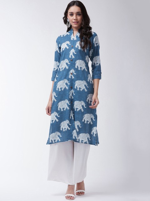 

InWeave Women Blue & White Printed A-Line Kurta