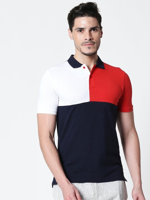 

Bewakoof Men Red & White Colourblocked Polo Collar T-shirt