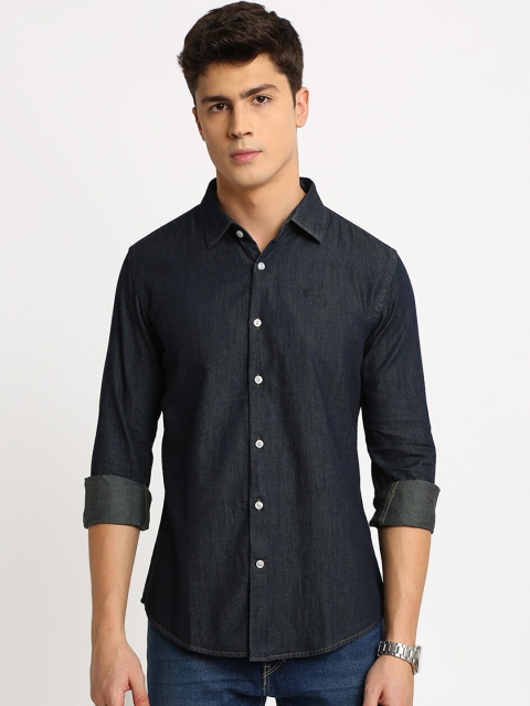 

TED HARBOR Men Grey & Blue Slim Fit Solid Casual Shirt
