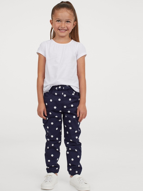 H&M Girls Blue & White Printed Pull-On Cotton Denim Jeans
