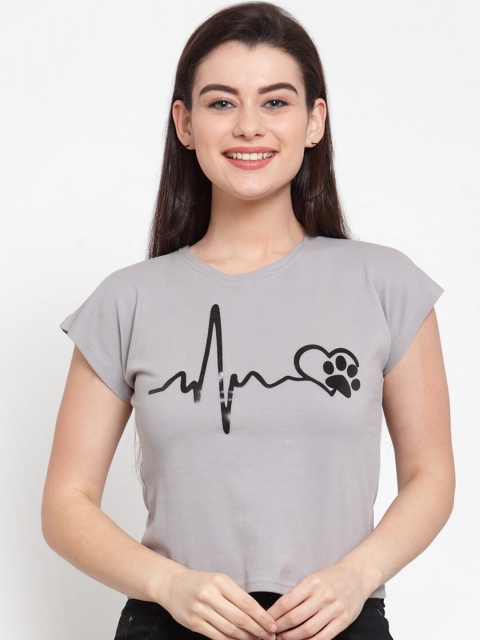 

Everlush Women Grey & Black Printed Crop T-Shirt