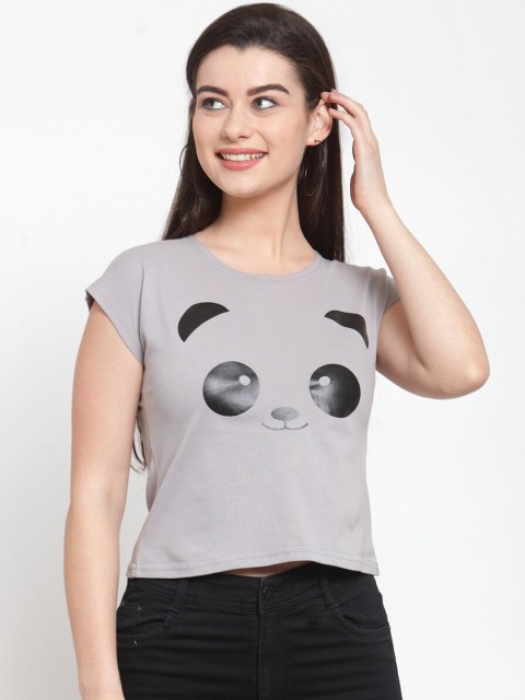

Everlush Women Grey Printed Knitted Crop Top