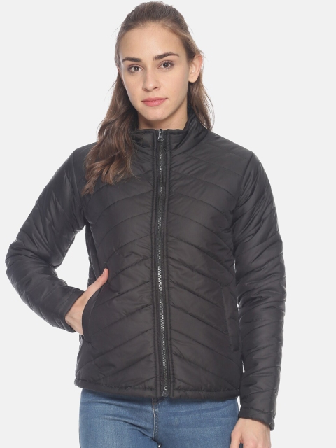 

Campus Sutra Women Black Solid Windcheater Padded Jacket
