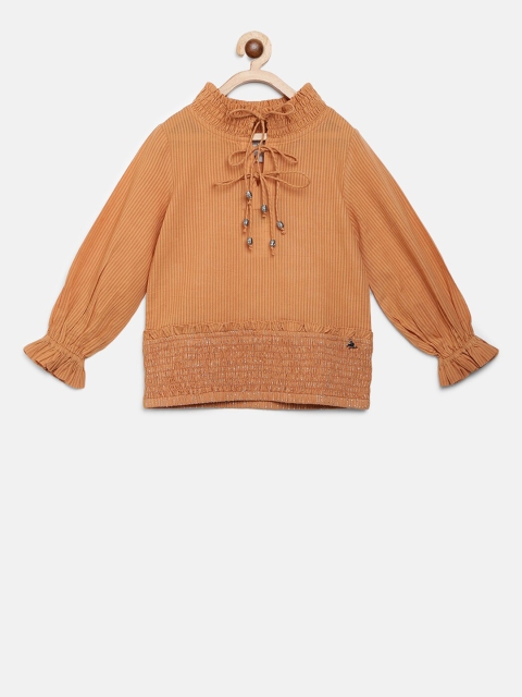 

Cherry Crumble Girls Brown Self Design Blouson Top