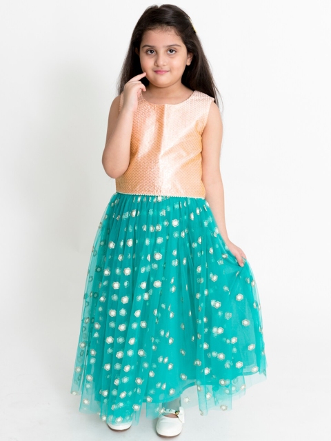 

Lil Peacock Blue & Gold-Toned Ready to Wear Lehenga with Blouse