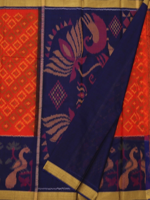 

Pothys Orange & Blue Pure Silk Printed Saree