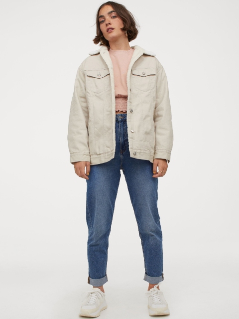 

H&M Women Beige Solid Lined Twill Longline Jacket