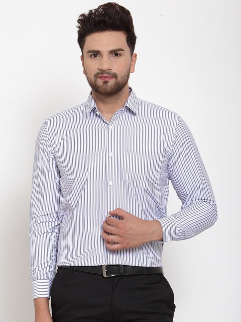 

JAINISH Men White & Grey Regular Fit Striped Formal Shirt
