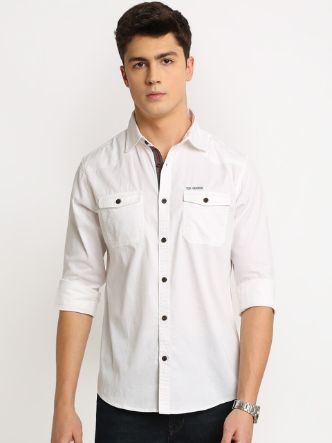 

TED HARBOR Men White Slim Fit Solid Casual Shirt